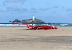 Windsurfing equiptment on the beach in Gwithian Cornwall